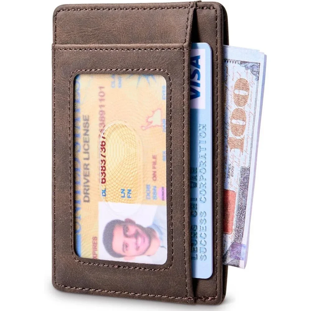 Men's Ch Coffee Slim Front Pocket Minimalist Leather Rfid Blocking Wallet